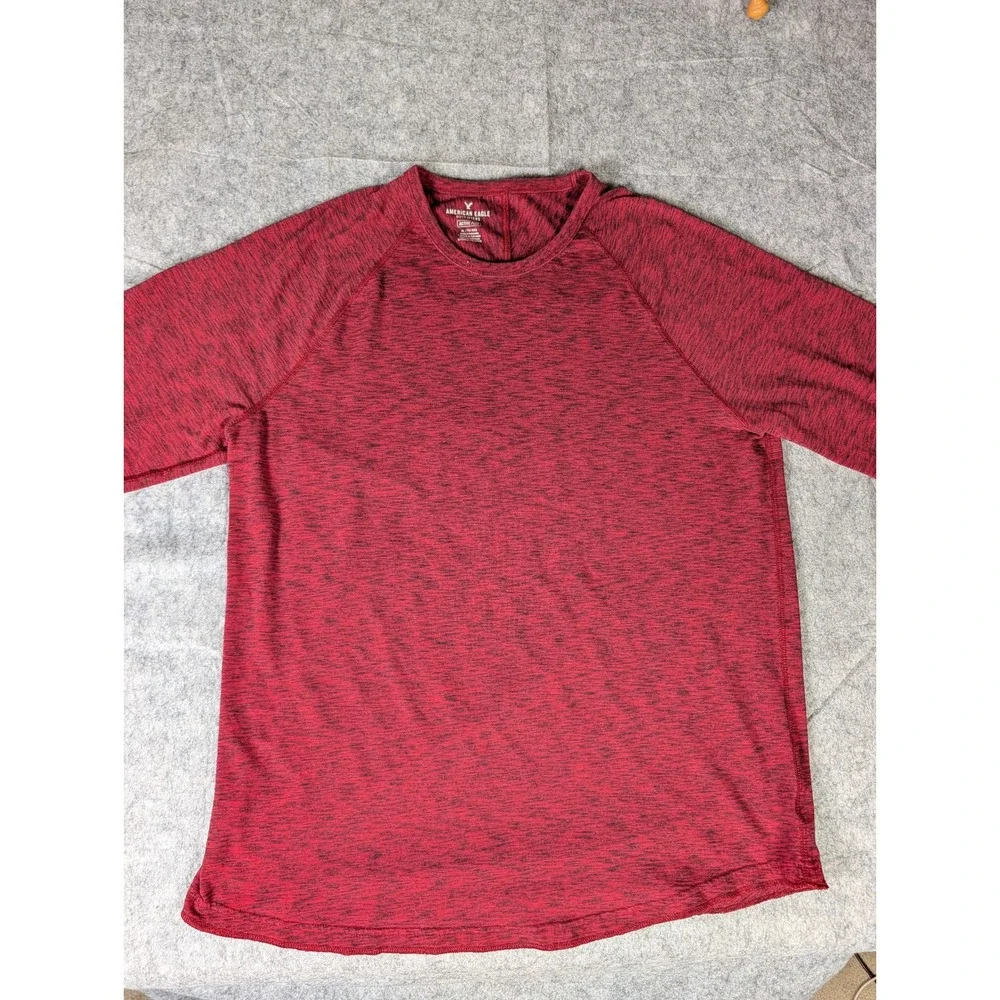 American Eagle Active Flex Mens Long Sleeve Shirt Burgundy Space Dye Raglan XL‎